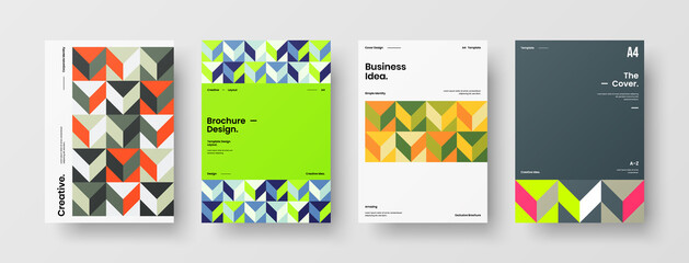 Obraz premium Company identity brochure template collection. Business presentation vector A4 vertical orientation front page mock up set. Corporate report cover abstract geometric illustration design layout bundle.
