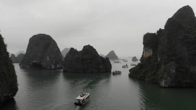 The many mountains found in Ha long bay, Vietnam