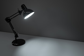 Black decorative lamps with empty desk background, 3d rendering.
