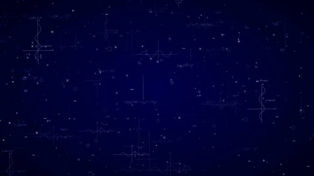 Math logarithms formulas and  trigonometric functions.Looping animation.Seamless fly through mathematics formulas. School, University and Institute Program. Online learning.Blue.