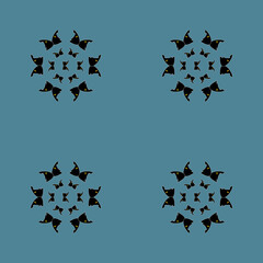 Round dance of black and white contrasting butterflies on a pastel background. Great design for tile, wrapping paper, packaging, wallpaper and invitations.