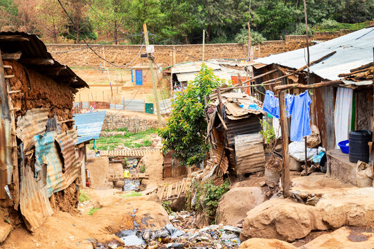 Kibera is the biggest slum in Africa. Slums in Nairobi, Kenya.