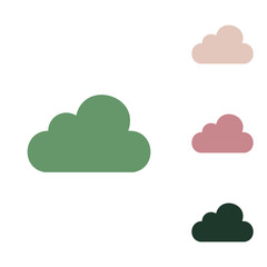 Cloud sign illustration. Russian green icon with small jungle green, puce and desert sand ones on white background. Illustration.