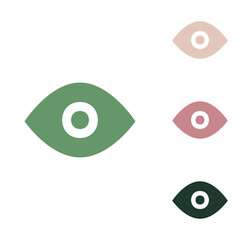 Eye sign illustration. Russian green icon with small jungle green, puce and desert sand ones on white background. Illustration.