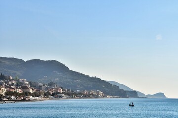 island in the sea, photo as a background , in Finale Ligure sea village north italy