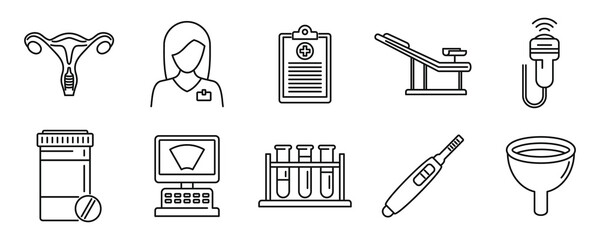 Hospital gynecologist icons set. Outline set of hospital gynecologist vector icons for web design isolated on white background