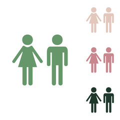 Male and female sign. Russian green icon with small jungle green, puce and desert sand ones on white background. Illustration.