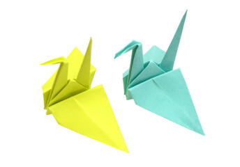 Fototapeta premium Two origami birds on a white background