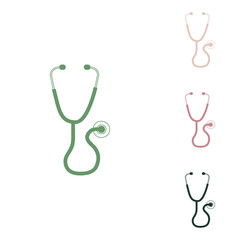 Stethoscope sign illustration. Russian green icon with small jungle green, puce and desert sand ones on white background. Illustration.