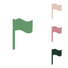 Flag sign illustration. Russian green icon with small jungle green, puce and desert sand ones on white background. Illustration.