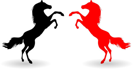 Black and red horses outline vector illustration