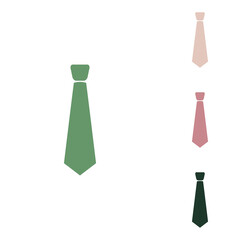 Tie sign illustration. Russian green icon with small jungle green, puce and desert sand ones on white background. Illustration.