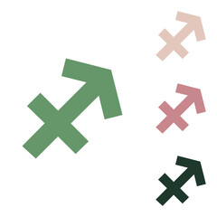Sagittarius sign illustration. Russian green icon with small jungle green, puce and desert sand ones on white background. Illustration.