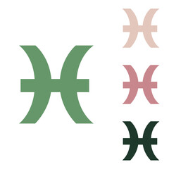 Obraz premium Pisces sign illustration. Russian green icon with small jungle green, puce and desert sand ones on white background. Illustration.