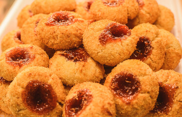 Sweets with jam, cookie with jam, sweets from bakeries