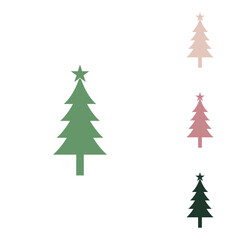 New year tree sign. Russian green icon with small jungle green, puce and desert sand ones on white background. Illustration.