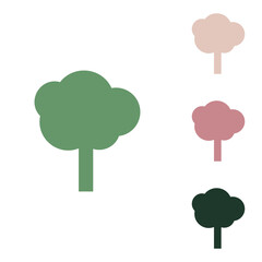 Tree sign illustration. Russian green icon with small jungle green, puce and desert sand ones on white background. Illustration.