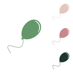 Balloon sign illustration. Russian green icon with small jungle green, puce and desert sand ones on white background. Illustration.