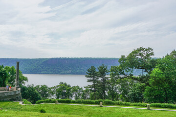 Yonkers, New York, USA: A young couple views the Palisades, across the Hudson River from the...