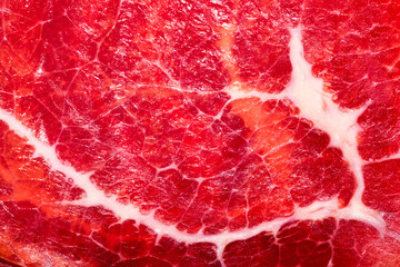 Texture or background of tasty fresh meat. Red beef meat close up texture. Meat food background.