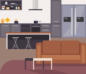 Modern kitchen interior concept. Vector flat graphic design illustration
