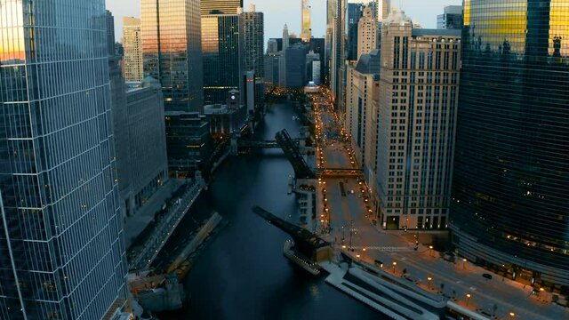 Aerial Footage Of Downtown Chicago During The Riots For The Killing By. All Bridges Were Up To Limit People From Entering Downtown.