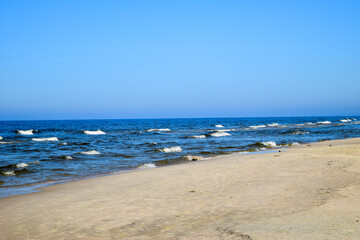 Fototapeta na wymiar Sandy beach on the Baltic Sea in Krynica Morska