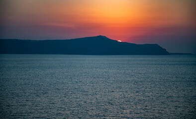 Santorini sunset from Fira, capital of the Greek Aegean island, Greece