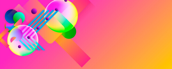Bright juicy colors background with geometric elements, lines and dots for text, universal design, banner concept