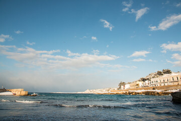Santa Maria al Bagno after a exceptional snowfall, Salento, Italy