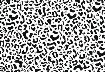 Seamless leopard print pattern. Black and white hand drawn background. Trendy animalistic texture for fabric, textile, apparel, wrapping, wallpaper. Vector illustration