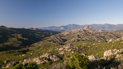 Fototapeta na wymiar Beautiful mountain scenery in Corsica, Desert des Agriates