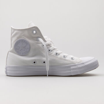 VIENNA, AUSTRIA - FEBRUARY 19, 2018: Converse Chuck Taylor All Star SP high white sneaker on white background.