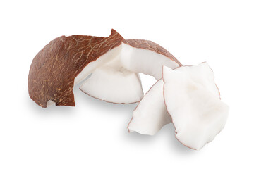 pieces coconut closeup on a white background