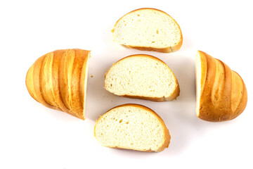 Thick slices of white bread loaf, isolated on a white background.