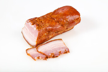 Smoked pork meat over white background