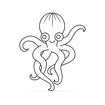 Outline underwater animal isolated on white. Octopus sketch hand drawing art line. Coloring page book. Outline sea life. Vector stock illustration. EPS 10