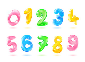 Colorful glowing and floating set of vector numbers design.