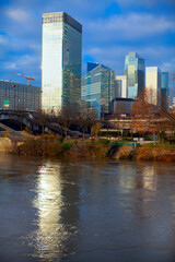 Fototapeta premium Seine river and skyscrapers in Paris 