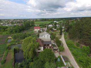 Fototapeta na wymiar Aerial view of the saburb landscape (drone image). Kiev Region