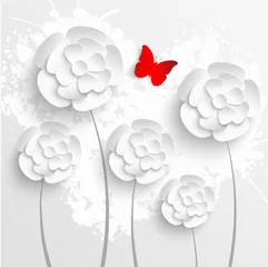 Möbelaufkleber Paper flower. White roses cut from paper. © lulya