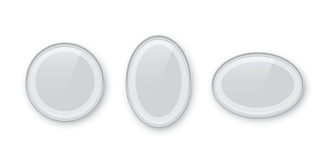 Circle and oval vertical and horizontal white photo or picture frames isolated on white background. Vector vintage borders set.