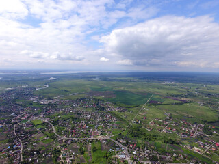 Aerial view of the saburb landscape (drone image). Kiev Region