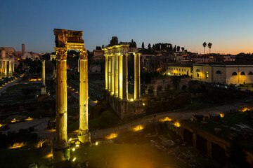 Night view of Roman forum from the Capitoline Museums. It is an archaeological museums on top of...
