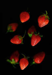 Strawberry in the bowl, black and white background