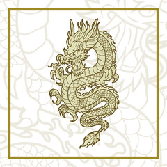 Dragon Eastern Antique with square line on background