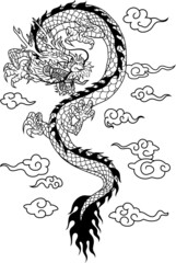 Fototapeta na wymiar Hand drawn dragon.Chinese dragon tattoo.Traditional Japanese dragon.Dragon coloring book.black and white