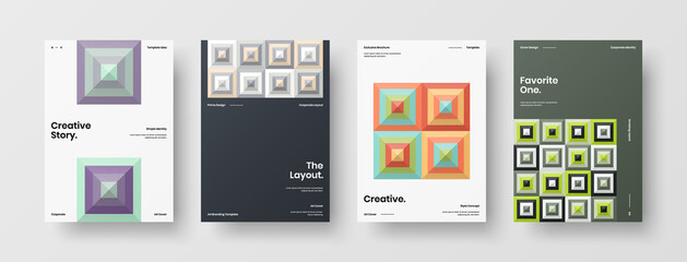 Company identity brochure template collection. Business presentation vector A4 vertical orientation front page mock up set. Corporate report cover abstract geometric illustration design layout bundle.
