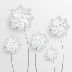 White roses cut from paper. Vector illustration.