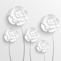 White roses cut from paper. Vector illustration.